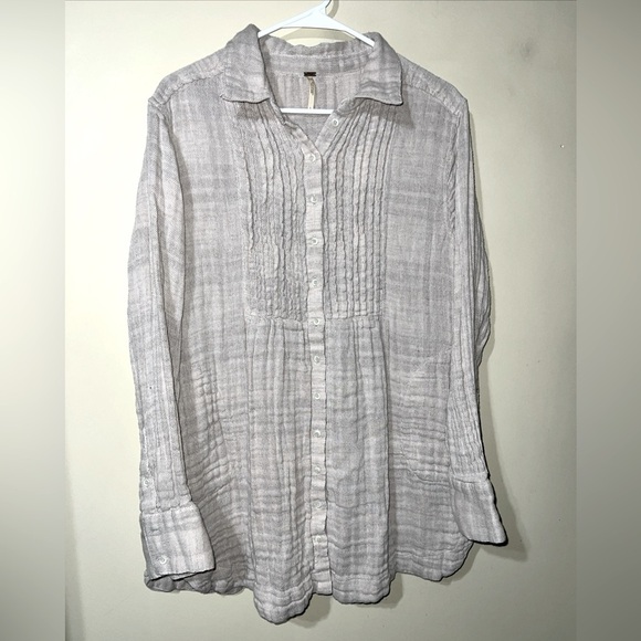 Free People Plaid Gauzy Button Down Women's Large Tan - Picture 1 of 3